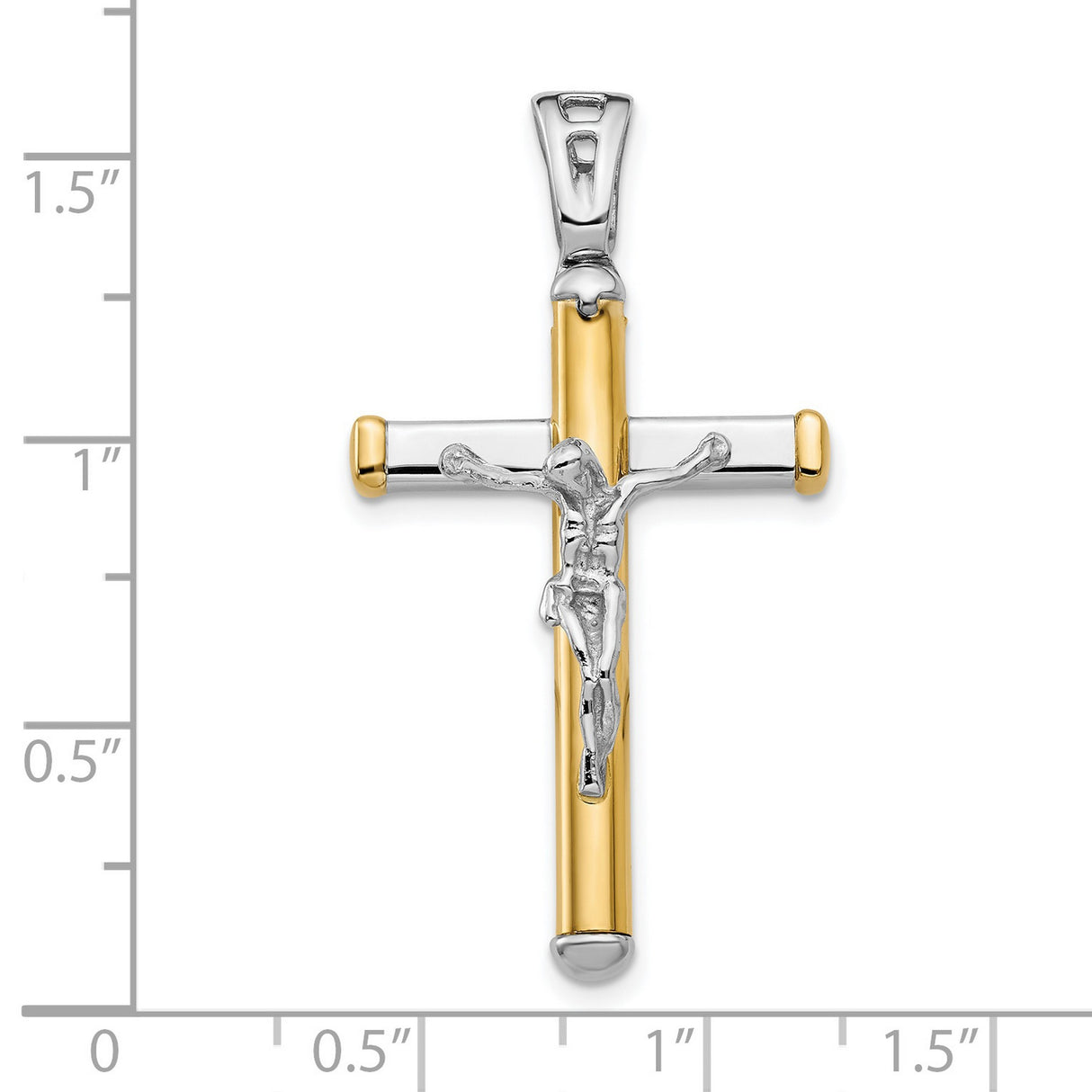 Polished Crucifix Charm Pendant in Real 14k Multi-Tone Gold