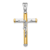 Polished Crucifix Charm Pendant in Real 14k Multi-Tone Gold
