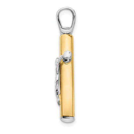 14k Two-Tone Gold Crucifix Cross Pendant with Detailed Jesus Figure, Latin Religious Charm