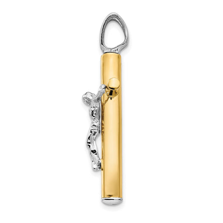 14k Two-Tone Gold Crucifix Cross Pendant with Jesus Figure Religious Charm