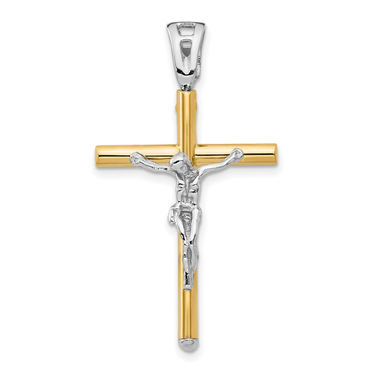 Polished Crucifix Charm Pendant in Real 14k Multi-Tone Gold