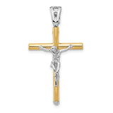 Polished Crucifix Charm Pendant in Real 14k Multi-Tone Gold