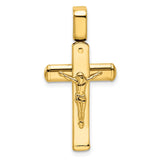 14k Yellow Gold Crucifix Cross Pendant with Jesus, Polished Religious Charm for Men and Women