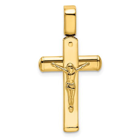 14k Yellow Gold Crucifix Cross Pendant with Jesus, Polished Religious Charm for Men and Women