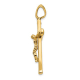 14k Yellow Gold Crucifix Pendant with Raised Jesus Figure, Latin Cross Religious Charm