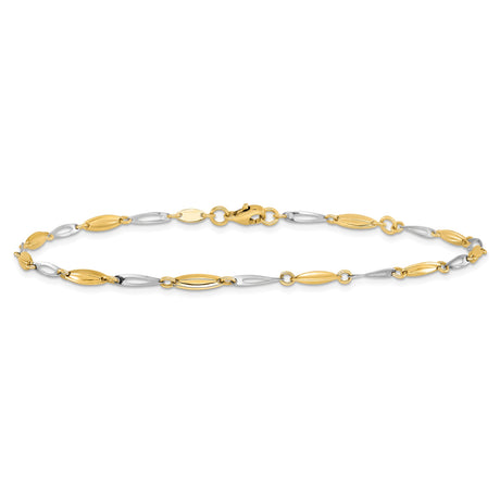 14K Two-tone Gold 3 mm Polished Chain Anklet alternate angle