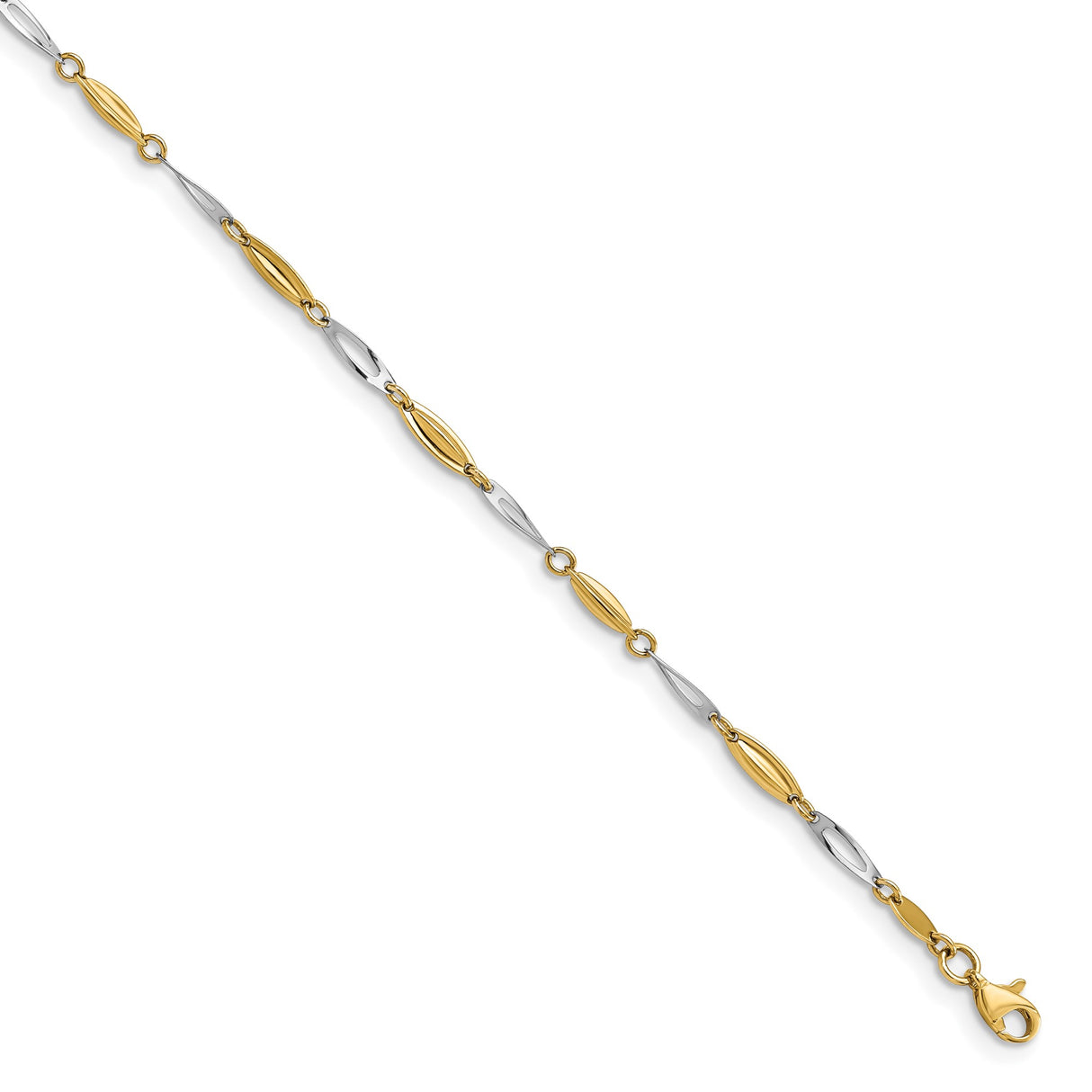 14K Two-tone Gold 3 mm Polished Chain Anklet detail view