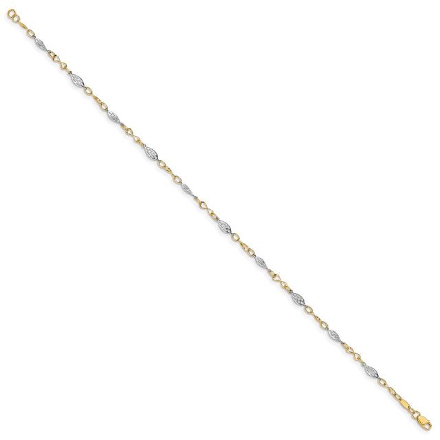 14K Two-tone Gold 4 mm Polished Chain Anklet