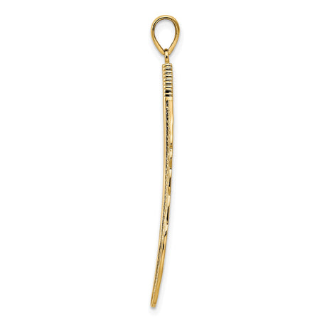 14k Yellow Gold Feather Pendant with Detailed Engraving, Boho Charm Symbolizing Freedom and Inspiration