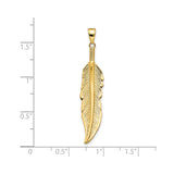 14k Yellow Gold Feather Pendant with Detailed Engraving, Boho Charm Symbolizing Freedom and Inspiration