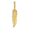 14k Yellow Gold Feather Pendant with Detailed Engraving, Boho Charm Symbolizing Freedom and Inspiration