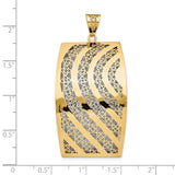 14k Yellow Gold Pendant, Curved Rectangle with Floral Filigree and Wave Texture