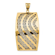 14k Yellow Gold Pendant, Curved Rectangle with Floral Filigree and Wave Texture
