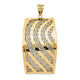 14k Yellow Gold Pendant, Curved Rectangle with Floral Filigree and Wave Texture