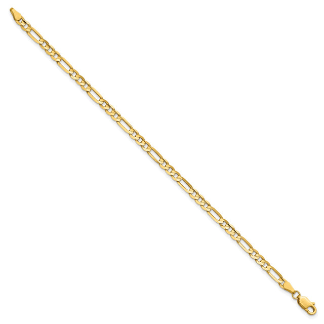 14K Yellow Gold 4 mm Figaro Chain Anklet, Polished