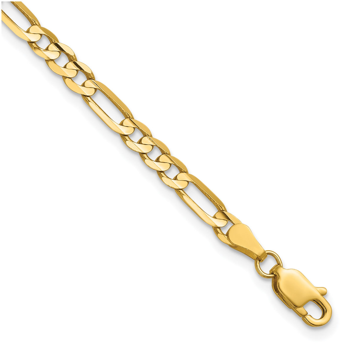 14K Yellow Gold 4 mm Figaro Chain Anklet, Polished detail view