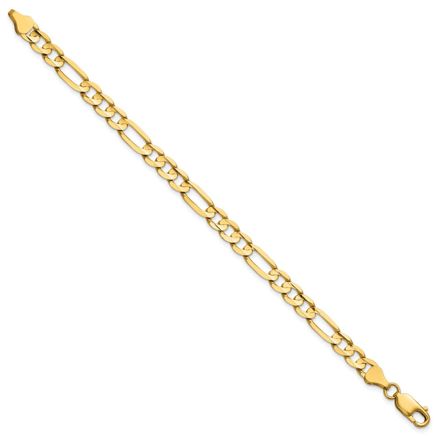 14K Yellow Gold 6 mm Figaro Chain Anklet, Polished