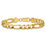 14K Yellow Gold 6.75 mm Figaro Chain Bracelet, Polished alternate angle