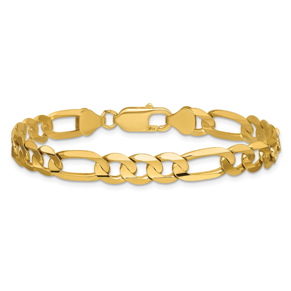 14K Yellow Gold 7.5 mm Figaro Chain Bracelet, Polished alternate angle