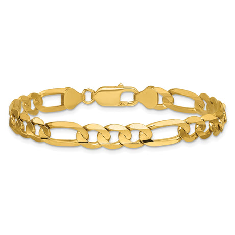14K Yellow Gold 7.5 mm Figaro Chain Bracelet, Polished alternate angle