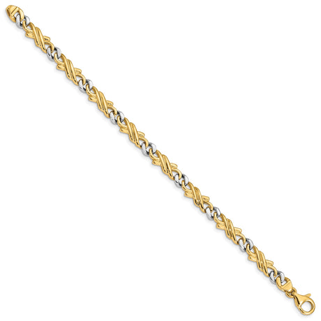 14K Two-tone Gold 6 mm Polished Chain Bracelet, Solid
