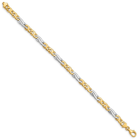 14K Two-tone Gold 6 mm Polished Chain Bracelet, Solid