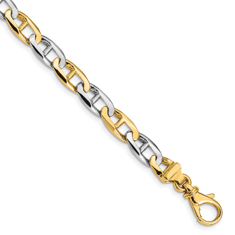 14K Two-tone Gold 6.6 mm Polished Chain Bracelet, Solid alternate angle