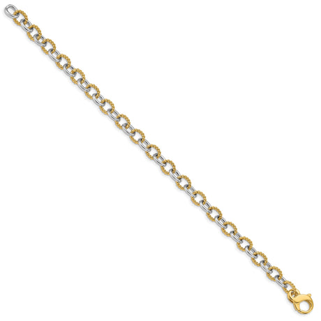 14K Two-tone Gold 6.5 mm Polished Chain Bracelet, Solid
