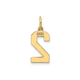 14k Yellow Gold Number Two Pendant Charm, Polished Block Numeral Design for Men or Women