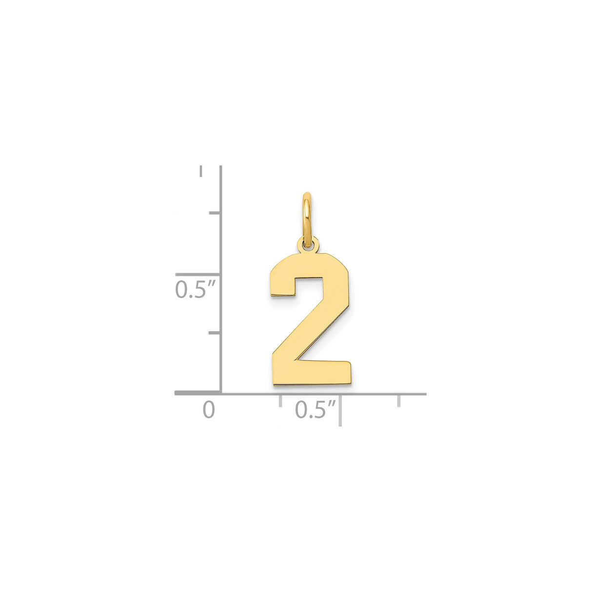 14k Yellow Gold Number Two Pendant Charm, Polished Block Numeral Design for Men or Women