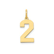 14k Yellow Gold Number Two Pendant Charm, Polished Block Numeral Design for Men or Women