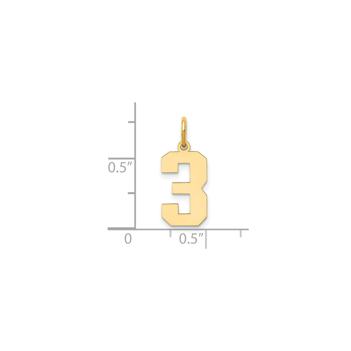 14k Yellow Gold Number 3 Pendant Charm, Polished Block Style, Unisex Sports Jewelry