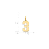 14k Yellow Gold Number 3 Pendant Charm, Polished Block Style, Unisex Sports Jewelry