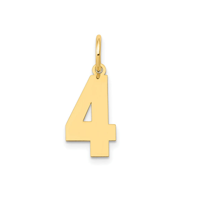 14k Yellow Gold Number 4 Charm Pendant, Polished Finish, Modern Unisex Jewelry Accessory