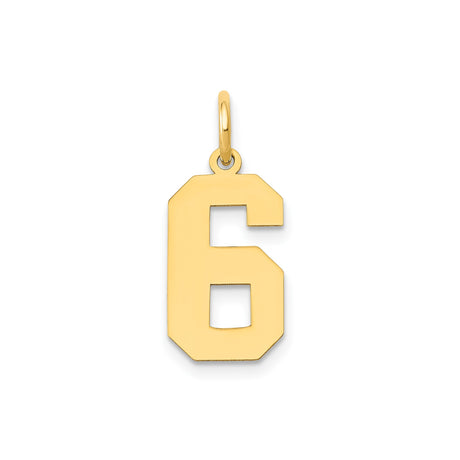 14k Yellow Gold Number 6 Pendant Charm, Block Style Unisex Numeric Jewelry