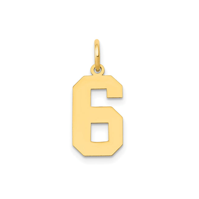 14k Yellow Gold Number 6 Pendant Charm, Block Style Unisex Numeric Jewelry