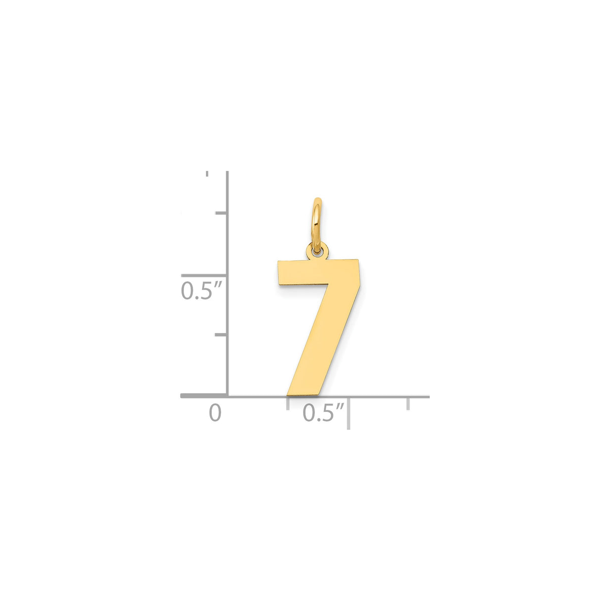 14k Yellow Gold Number 7 Pendant Charm, Polished Lucky Numerology Jewelry for Women or Unisex Wear