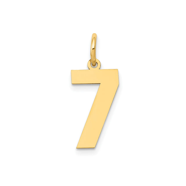 14k Yellow Gold Number 7 Pendant Charm, Polished Lucky Numerology Jewelry for Women or Unisex Wear
