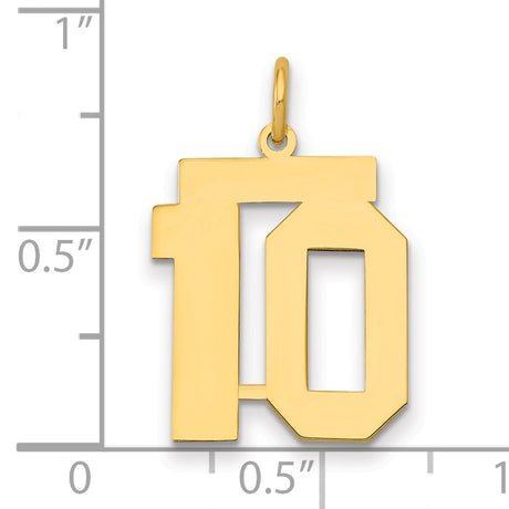 Medium Polished Number 10 Charm Pendant in Real 14k Yellow Gold