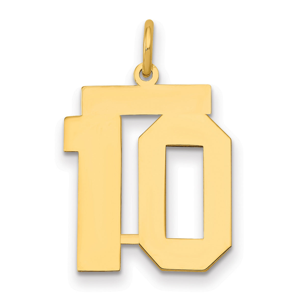 Medium Polished Number 10 Charm Pendant in Real 14k Yellow Gold