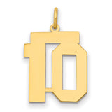 Medium Polished Number 10 Charm Pendant in Real 14k Yellow Gold