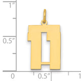 Medium Polished Number 11 Charm Pendant in Real 14k Yellow Gold