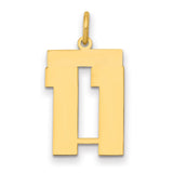 Medium Polished Number 11 Charm Pendant in Real 14k Yellow Gold