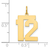 Medium Polished Number 12 Charm Pendant in Real 14k Yellow Gold
