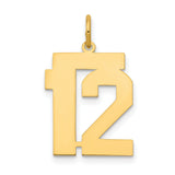 Medium Polished Number 12 Charm Pendant in Real 14k Yellow Gold