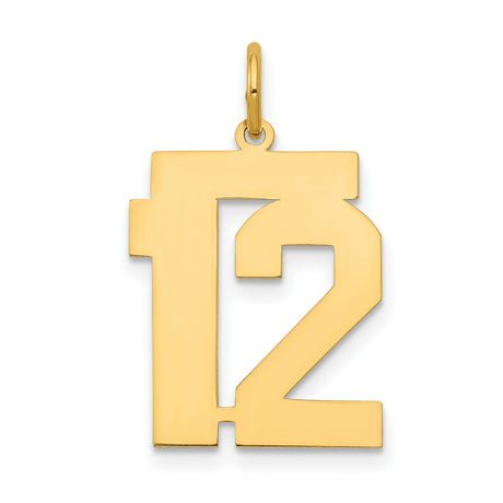 Medium Polished Number 12 Charm Pendant in Real 14k Yellow Gold