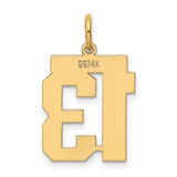 Medium Polished Number 13 Charm Pendant in Real 14k Yellow Gold
