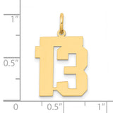Medium Polished Number 13 Charm Pendant in Real 14k Yellow Gold