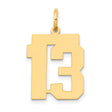 Medium Polished Number 13 Charm Pendant in Real 14k Yellow Gold