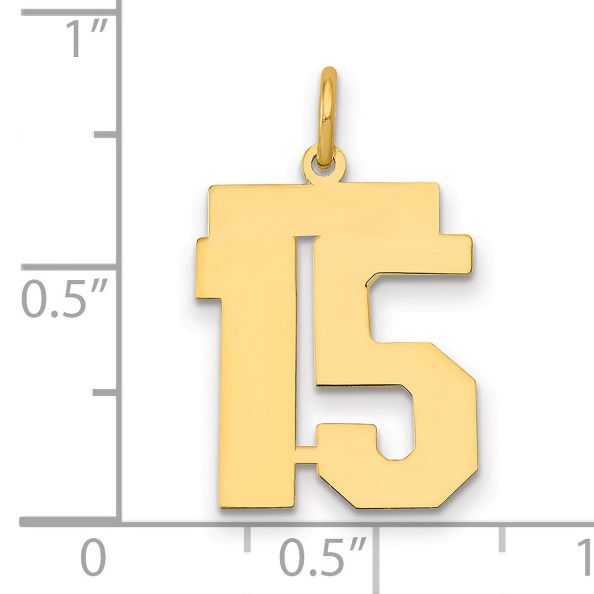 Medium Polished Number 15 Charm Pendant in Real 14k Yellow Gold